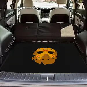 1Pcs, horror movie style Jason mask polyester fiber car trunk pad, black background printing pattern, a must-have for travel, universal for a variety of models, love the interior decoration of the car, improve the atmosphere in the car