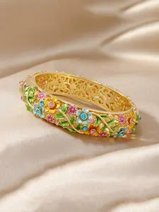 Vintage Flower Design Bangle, Fashionable Hollow Out Detail Design Bangle for Women & Girls, Trendy All-match & Exquisite Jewelry for Birthday Gift, Copper Material, Vintage Floral Design, Perfect Gift, Flower Design Bracelet