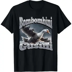 Cotton Graphic Tees Streetwear Gifts  Bombombini Gusini Funny Italian Brainrot Meme Graphic T-Shirt