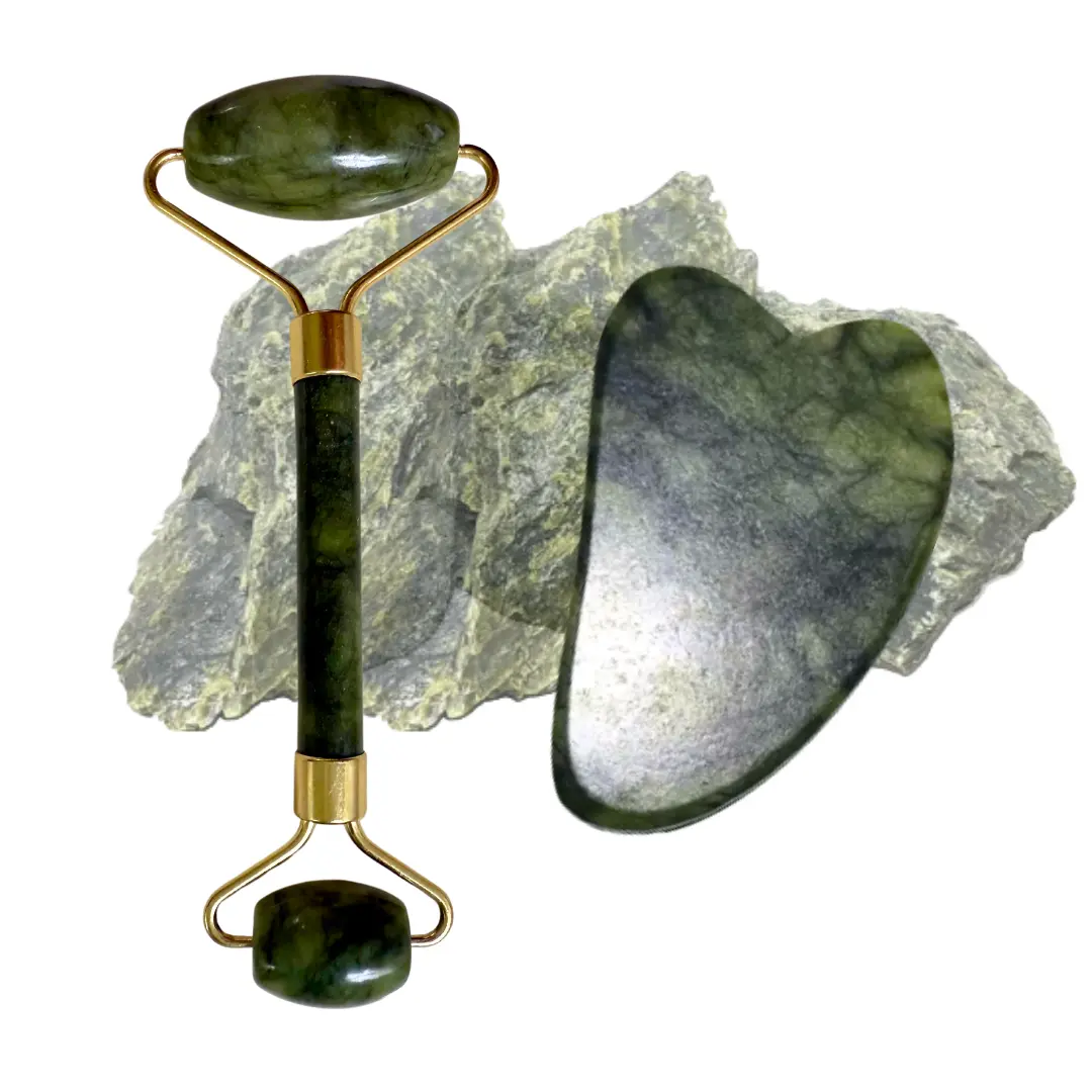 Apintop Natural Gua Sha & Jade Roller Set Facial Tool  Reduce Puffiness Improve Circulation & Smooth Wrinkles Daily Facial Skin Care Tool Gift Men-Woman