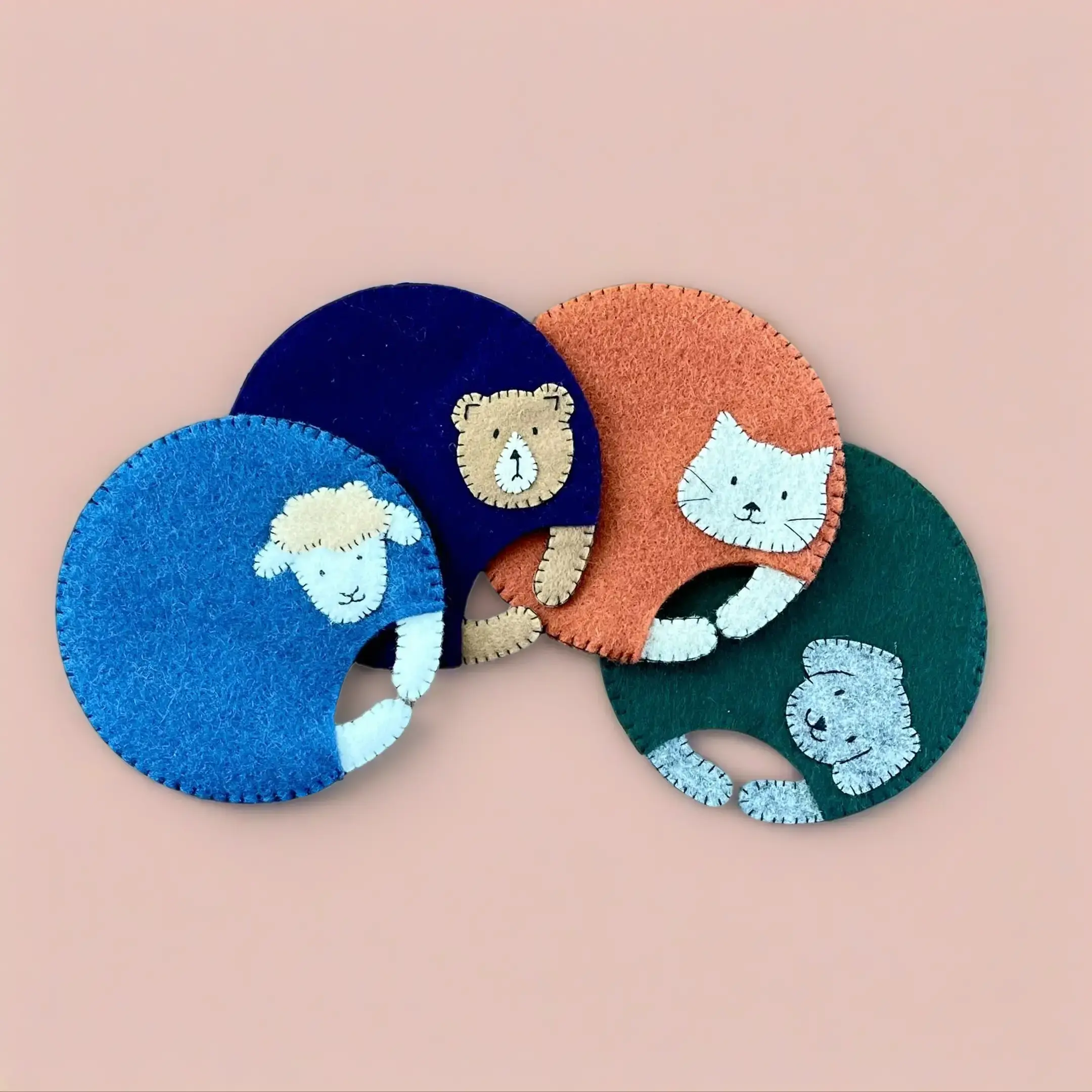 Handmade Felt Animal Coasters: Embroidered Wool Drink Coasters, Set of 4
