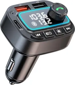 Bluetooth 5.3 Car Adapter FM Transmitter, 42W (PD30W & 12W) USB C Car Charger Wireless Radio Receiver, Hands-Free Calling MP3 Audio Player Cars Kit, Light Switch & Fast Charging & Deep Bass (Black)
