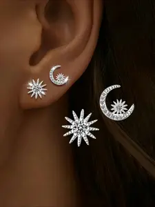 Star Moon Synthetic Zircon Earrings, S925 Silver, Women's Fashionable Versatile Statement Earrings, Exquisite Luxury, The Best Choice for Delicate Women, Suitable for Wearing At Banquets and Weddings, Perfect Gift, Hypoallergenic, Stud Earring Jewelry