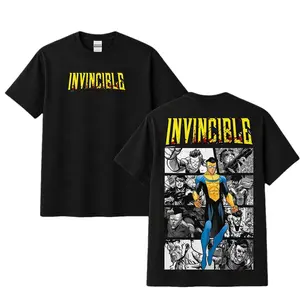 SuperStyle Men's Classic Seamless Short-Sleeve Apparel, Mark Invincible War Comic Double-Printed Oversize Lightweight Acid-Washed Graphic Tee, Menswear Gift for Comic Lovers