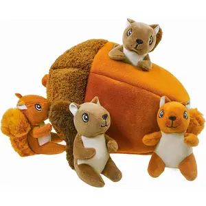 Hide and Seek Dog Toys Squeaky Sitting Squirrels Plush Toy with Crinkle Nut, Interactive Dog Toy to Keep Them Busy Pet Teeth Clean Chew Toys for Small & Medium Dogs