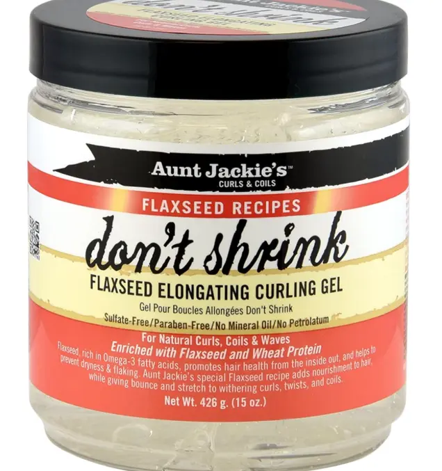 Aunt Jackie's Flaxseed Recipes Don't Shrink Elongating Hair Curling Gel for Natural Curls, Coils and Waves, Helps Prevent Dryness and Flaking, 15 oz