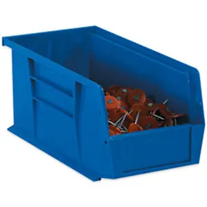 212 MAIN Blue Plastic Stack & Hang Bin Box, 8.25in x 14.75in x 7in Label-Ready Shelf-Compatible Stacking Part Storage Organiser for Automotive & Motorcycle Accessories