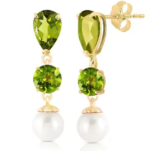 10.5 CTW 14k Solid Gold Chandelier Earrings Peridot pearl