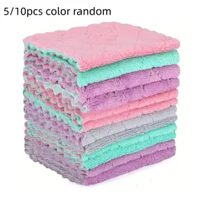 5/10pcs Coral Fleece Dishcloths Absorbent Cleaning Rags for Home Use, Oil-Resistant Multi-Purpose Wiping Towels, Easy Care Kitchen Cloths, Microfiber Cleaning Rags, Soft Cleaning Towel