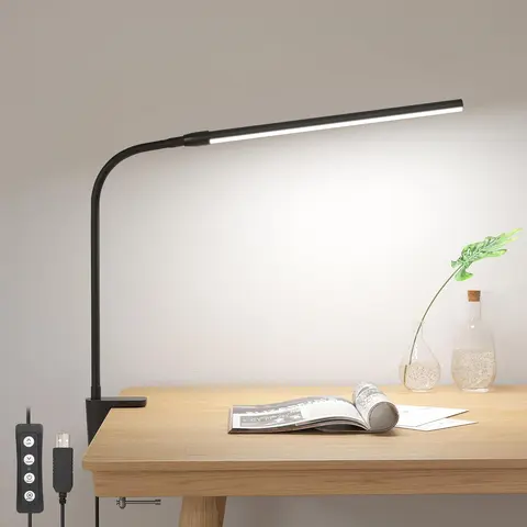 LEPRO C-Shaped Clip-On LED Desk Lamp - 3 Color Modes, 10 Levels Brightness, Flexible Gooseneck, Dimmable USB Power, Base & Shade, USB Power Bank Compatible, Lamps for Bedroom, Desk Gadgets, Cool Office Stuff, Ideal for Reading Writing Drawing