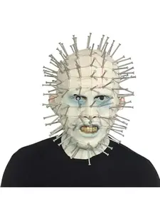 hellraiser mask,Fierce Ghost Pursuit Nail Head Latex Mask - Classic Horror Steel Needle Style, April Fool's Day Trick Prop, Easter Adult Role Play, Makeup Ball Dress Up
