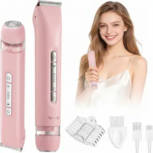 Women's Dual-Head Electric Shaver, 2-in-1 Trimmer-Shaver Head, IPX7 Waterproof, USB-C Fast Charging, 90-Min Runtime, Travel Size for Face, Bikini, Legs summergarden
