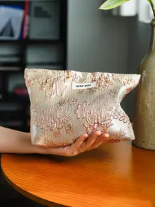 Floral Embroidered Makeup Bag, Portable Cosmetic Storage Bag, Zipper Makeup Organizer Pouch, Handheld Cosmetic Pouch, Versatile Storage Bag for Travel, Office, Home