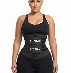 FitnFem Fajas Waist Trainer Belt Double Strap Zip Up for Women Comfortable Compression Neoprene Adjustable 9 Sizes Stretch Breathable Nylon Underwear Sexy Basic Shapewear Support Girdle Highwaist Shaper Clothes - Womenswear