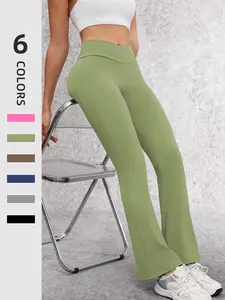 Women's Stretchy High Waist Solid Color Flare Yoga Pants, Cross Waist Running Fitness Tight Fit, Comfortable Fashion Design, Flare Leggings