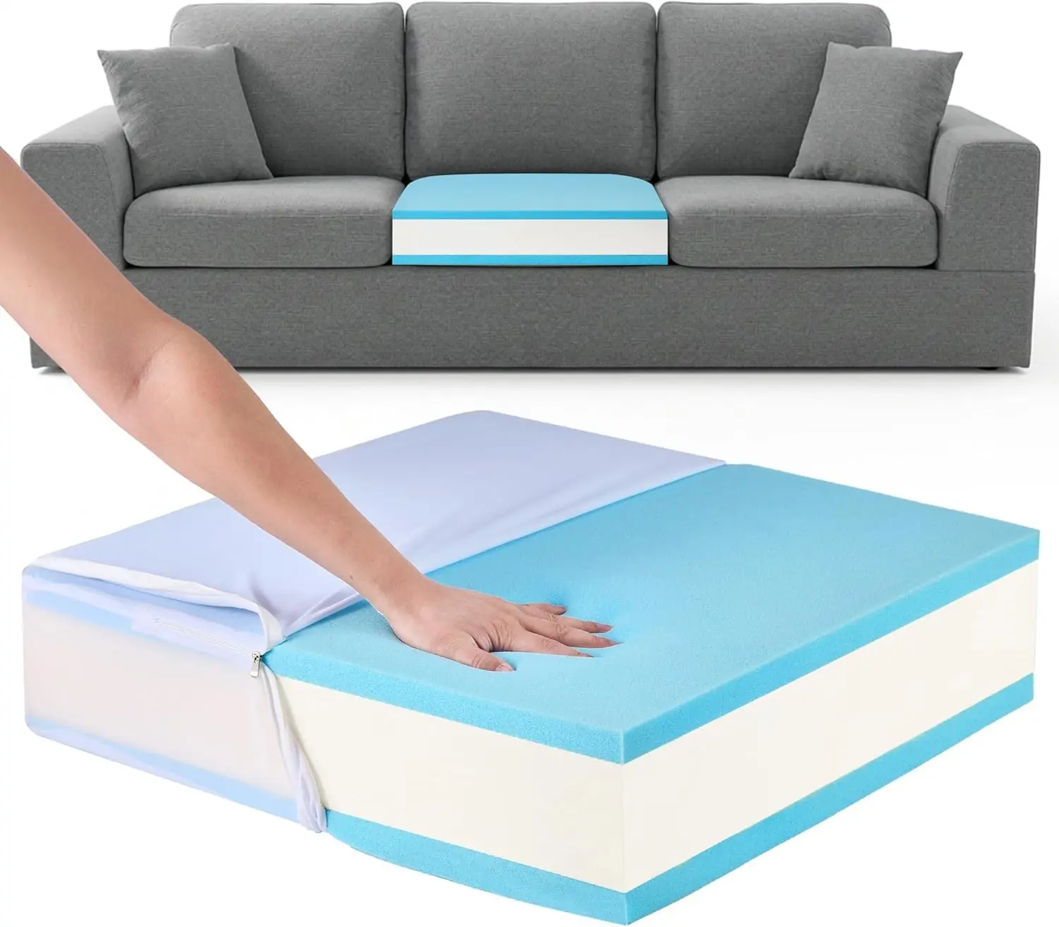 Couch Cushion Replacement 3 Layer Thickened 24"x24"x6" | High Density Sofa Cushions Replacement Wrapped with Memory Foam, Medium Firm Couch Cushion Inserts with Removable Cover