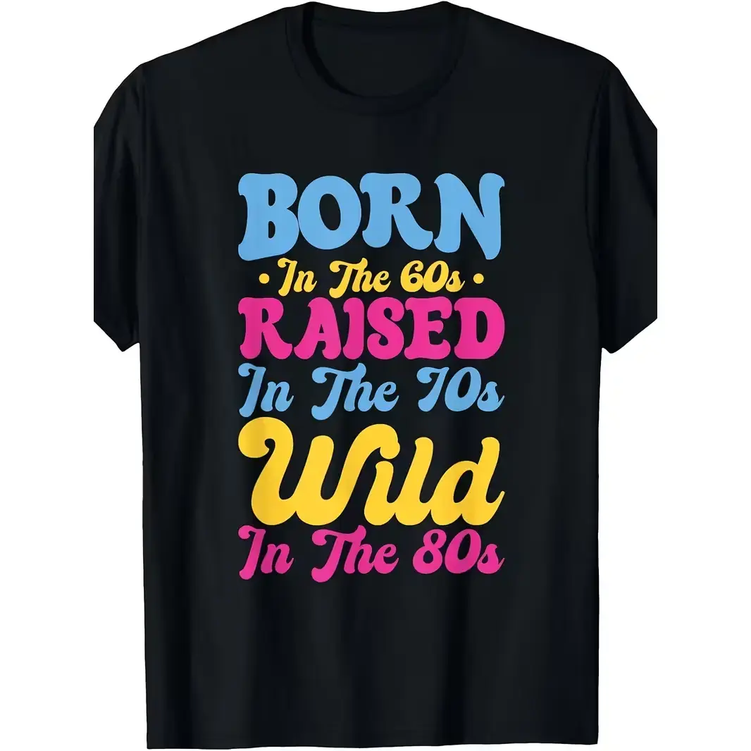 Women's Vintage Graphic T-Shirt - "Born in the 60s 70s 80s" Retro Print, Classic Breathable Cotton Top with Short Sleeves, Shortsleeve, Simple, Day, Dress, Layer, Loose, Soft