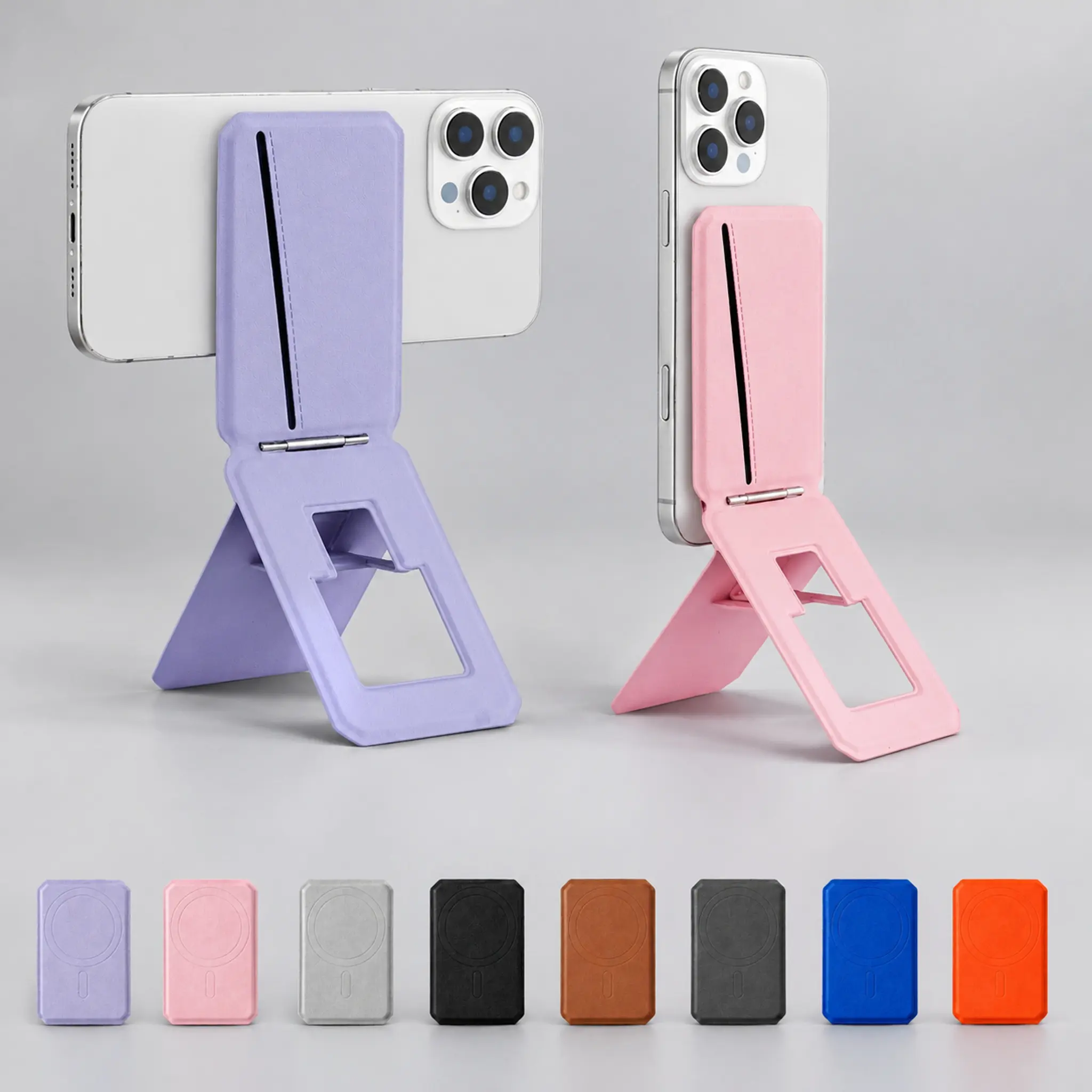 Quriov Magnetic Phone Wallet with Tripod Stand & Handle Grip, Side Slot Card Holder with Metal Hinge & Magnetic Ring for MagSafe iPhone & Phone Cases