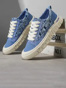 2026 Spring Summer New Denim Edge Thick Sole Sneakers, Vintage Washed Fringe Design, Hemp Rope Laces, Casual Canvas Shoes