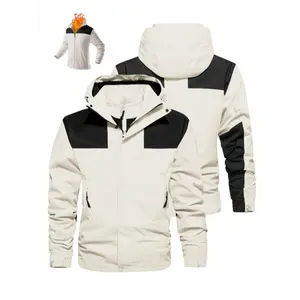 Men'S 3-In-1 Jacket Winter Warm Ski Jacket Soft Shell Polyester Warm Fleece Lined Zipper Pockets Convertible Windproof Hood with Zipper Outdoor Activities Skiing Skateboarding Hiking Camping Mountaineering Multifunctional Outerwear