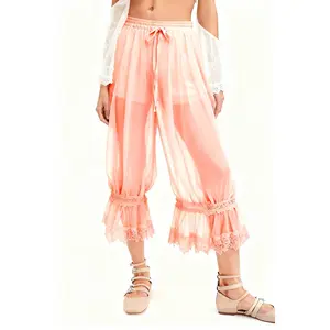 Boho lace trim mesh Bloomer Pants