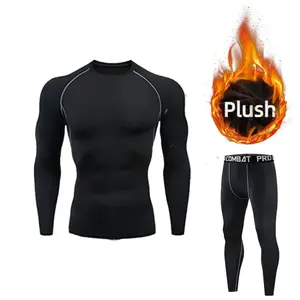 Men’s fleece thermal underwear set — warm winter undershirts, long elastic compression tights; fitness sports tracksuit for cold weather workouts and work.