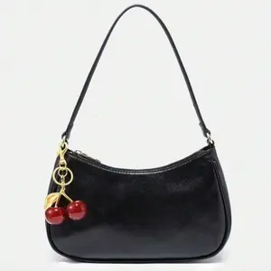 Novachic Women's Fall Outfits Handbag Floral Patterned Fabric Crossbody Bag Cute Pendant Decor Cherry Bags for Women Minimalist One Shoulder Bag, Zipper Closure, Retro Style, Underarm Bag, Suitable For Multiple Occasions