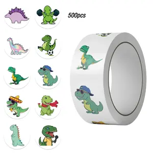 500pcs Happy Dinosaur Baby Enlightenment Roll Stickers Series Sticker Packs Sealing Stickers Crafts Cup Stickers Cup Laptop Travel Box Notebook DIY Decorative Stickers Birthday Gift