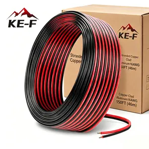 KE-F 16 Gauge Wire 150FT, Flexible 2 Conductors Red & Black Electrical Wire, 16 AWG Copper Clad Aluminum Extension Cord, Low Voltage for Automotive Wire, Speaker Cable, Landscape, LED Strip 12V/24V DC 46m