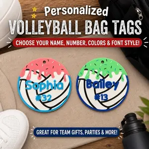 Personalized Volleyball Drip Bag Tag w/ Clip & Ring | Custom Name Keychain | Team Gift, Sports Backpack Tag, Drip Design