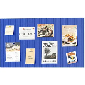 24 * 16 inches Large Bulletin Board, Decorative Felt Pin Board, 0.35" Thick Foldable Photo Display Board with Self-Adhesive Tape, Vision Board for School Home Kitchen Office Walls - Dark Blue