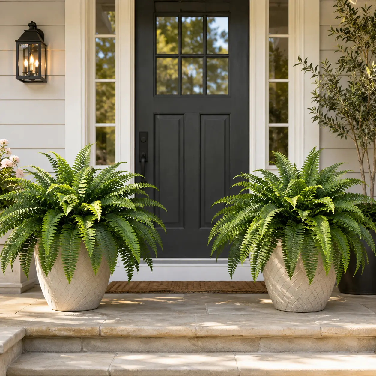 2 Set Large Artificial Boston Fern Plants - Plastic Faux Decorative Greenery (No Flowerpot) - Artificial Outdoor Plants for House Decor, Living Room Aesthetic Accents, Home Office, Weddings - All-Season Home Supplies