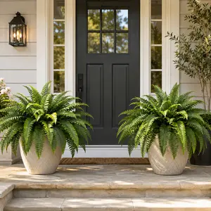 2 Set Large Artificial Boston Fern Plants Plastic Faux Greenery for Home Office Garden Porch Farmhouse Decor Versatile for Weddings Anniversaries Holidays Easter Christmas Thanksgiving St Patrick's Day All Season Spring Fruit Ornaments
