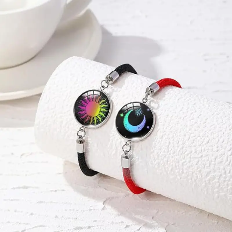 Long Distance Touch Sun-Moon Functional Cuff Bracelets, Adjustable Bracelet with Mixed Textures, Unisex Fit Love Pair Gift for Couples, Costume Jewelry Accessory, Bond Bracelets, Bangle