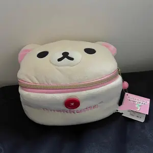 Rilakkuma Bear Girl Plush Elliptical Stereoscopic Makeup Bag Portable Storage Bag Cute Cartoon Easy Bear Bear Storage Bag Gifts