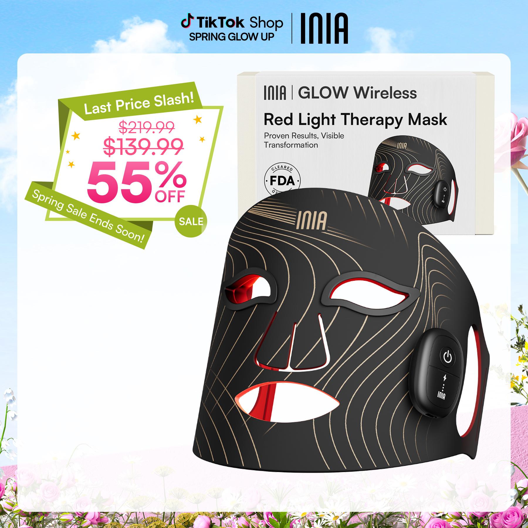 INIA GLOW Wireless LED Face Mask-with Red Light Therapy, 2-Year Warranty, Portable and Rechargeable for LED Facial Mask