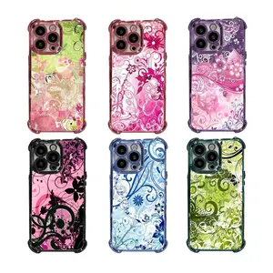 Y2K Floral Swirl Phone Case,2000s Aesthetic durable phone Cover,for iPhone 17 16 15 14 13 12 11 8 7 for Samsung Series,TPU Shockproof Four Corner Anti-Fall Phone Case,Transparent Electroplated Protective Cover,perfect gift for girl