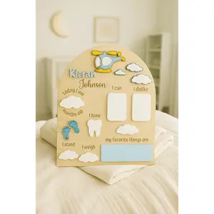 Personalized Baby Milestone Board – Helicopter Theme Decor Wood