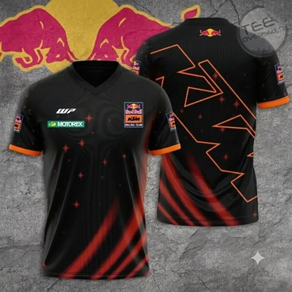 KTM x Red Bull Motorsport Unisex 3D Speed Graphics Racing Jersey Shirt, Sporty Chic Athletic Fit Performance Tee, Breathable Lightweight Crew Neck Racing Fan Apparel, Racing Fans