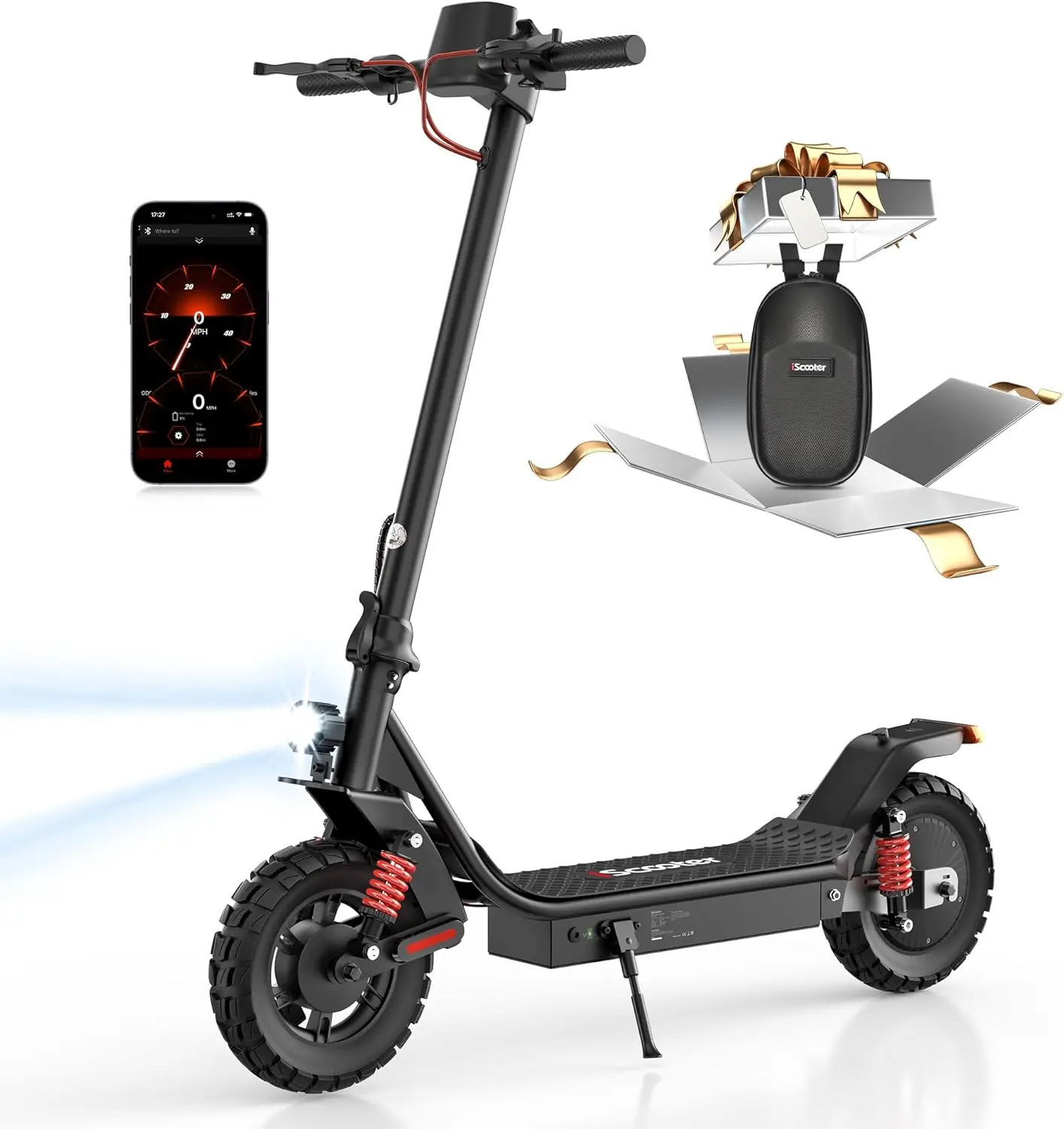 iScooter Electric Scooter Adults, 50/37 Miles Long Range,25/28 MPH Max Speed,750/800W Motor E Scooter Foldable with 10" Pneumatic Tires, Turn Signals, Dual Suspension & Double Brakes, Smart App