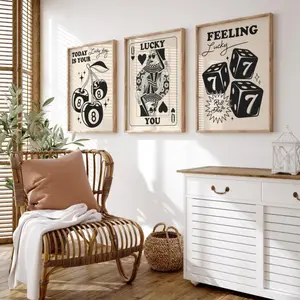 Casino Gallery Wall Set of 3 Prints, Trendy Wall Art, Black White Print, Lucky You Poster Set,Black Art Poster, Retro Print