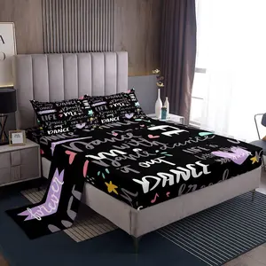 Hippie Graffiti Decorative Bed Sheets Set for Boys Girls Teens,Dance Life Sheets with Deep Pocket Fitted Sheet,All Season Sheet Set