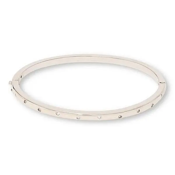 Bellezza White Topaz Hinged Oval Bangle Bracelet