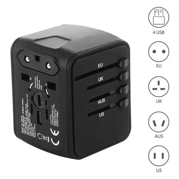 4 USB Ports Universal Travel Adapter All-In-One