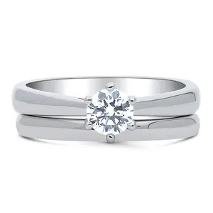 BERRICLE Sterling Silver Solitaire Wedding Engagement Promise Rings Stackable Band for Her, 0.45 Carat Round Cut Cubic Zirconia CZ Ring Set
