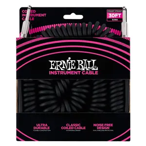 Ernie Ball 30' Coiled Straight / Straight Instrument Cable - Black