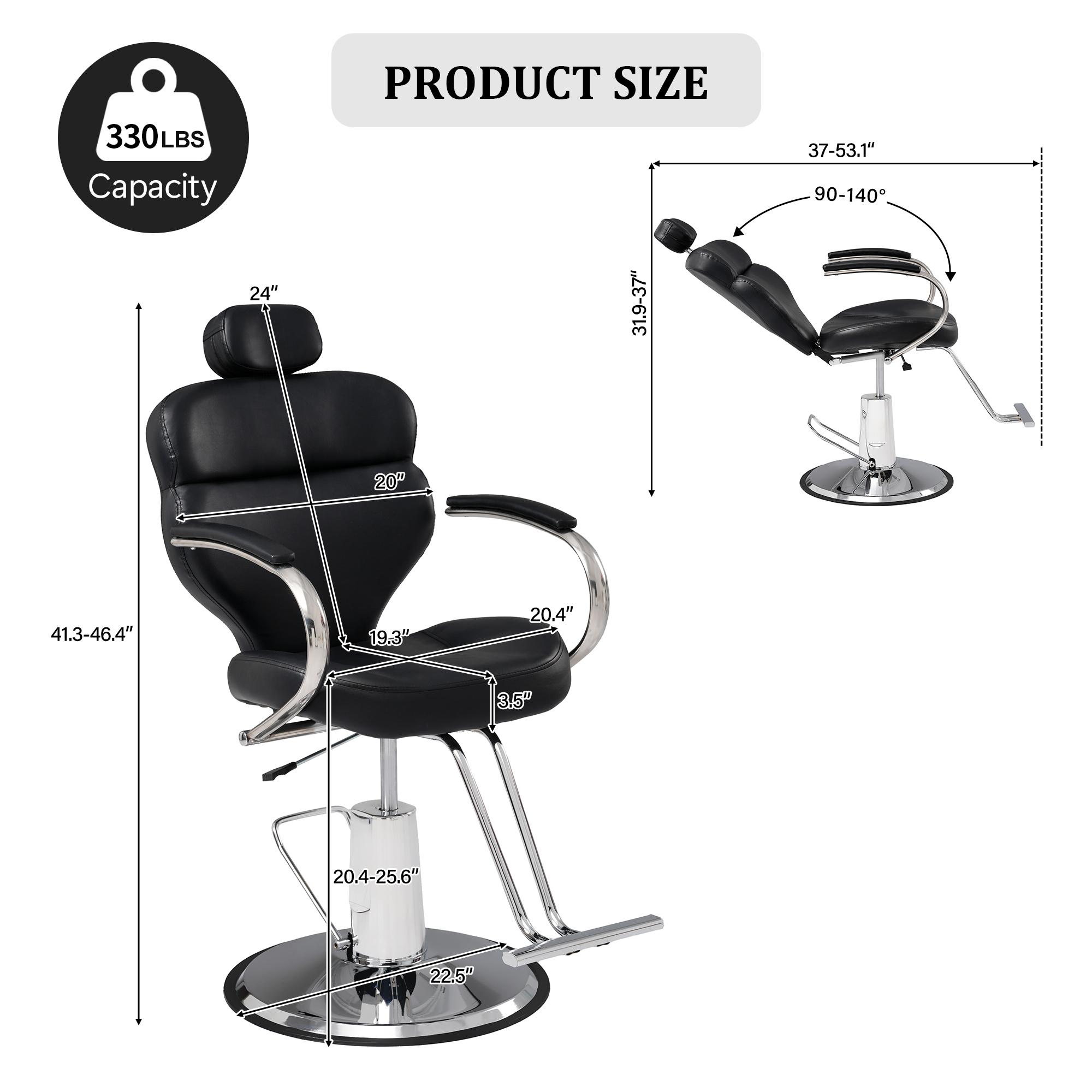 Black Reclining Salon Barber Chair for Hair Stylist, Professional Hair Stylist Chairs with Heavy Duty Hydraulic Pump, All Purpose Styling Hairdresser Braiding Shampoo Chair for Spa Home Euipment Barber Salon Chair for Hair Stylist