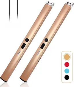 2 PCS Candle Lighter,Windproof Flameless Electric Lighter with LED Power Display ＆ Safety Switch, Upgraded Plasma USB Rechargeable Lighters for Birthday Camping BBQ (Champagne Gold)