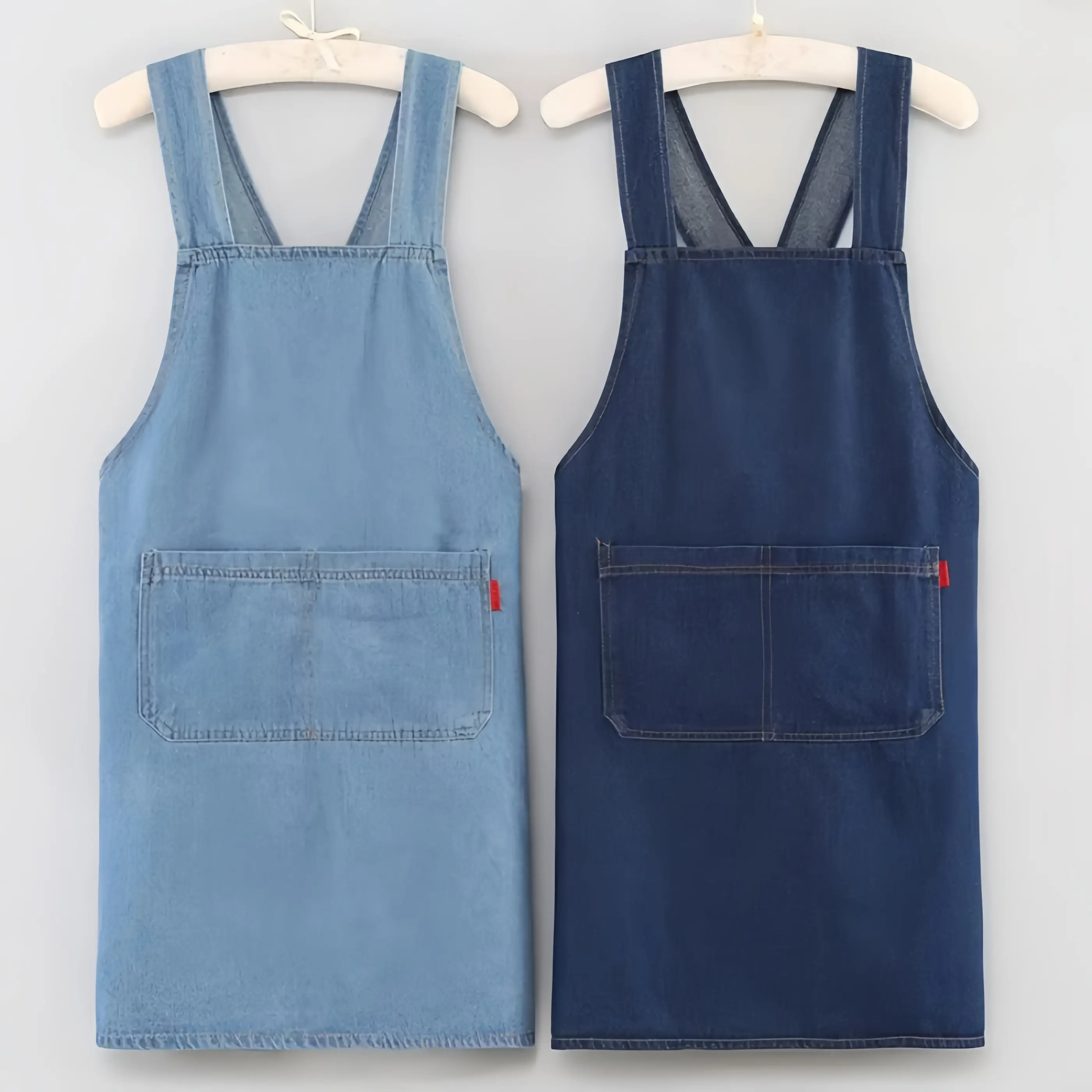 Women's Casual Sleeveless Solid Color Apron-Style Cotton Dress - Adult Solid Color Apron with Practical Front Pocket, Lightweight Dark Blue Cotton Fabric for Home Wear, Apron With Pockets