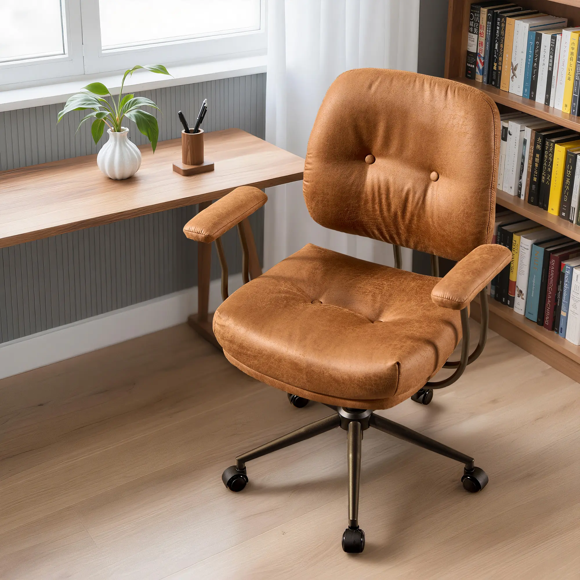 Suede Light Brown, Mid Back, Thick Cushion